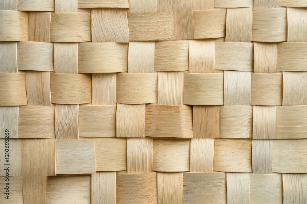 Fototapeta premium A woven pattern of light wood pieces arranged in a geometric cube formation