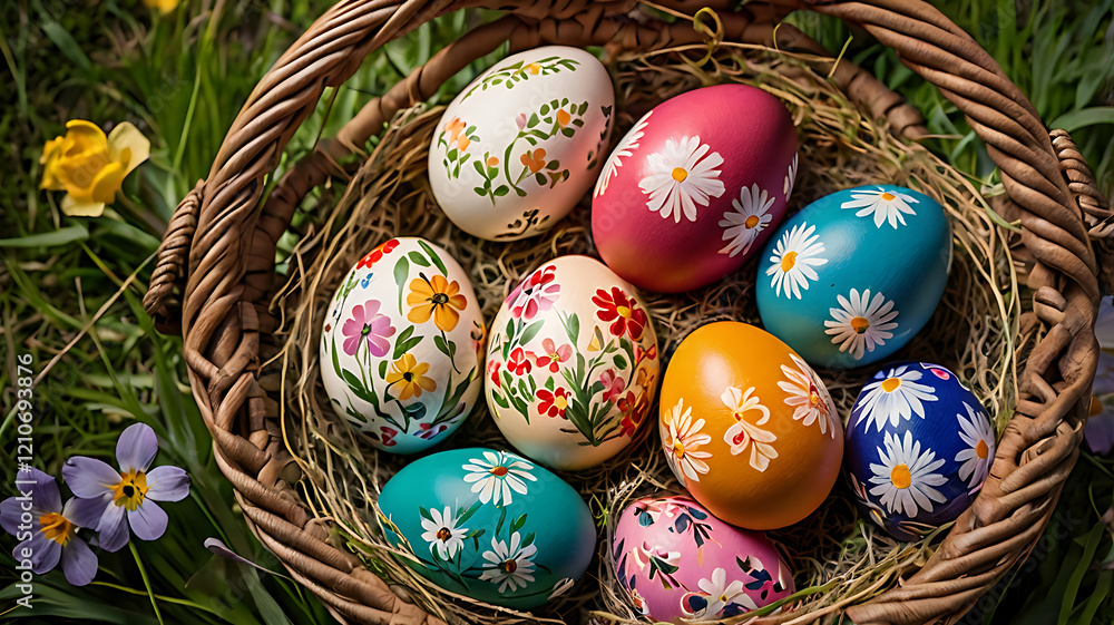 Traditional Hand-Painted Easter Eggs in Rustic Setting Traditional Hand-Painted Easter Eggs in Rustic Setting