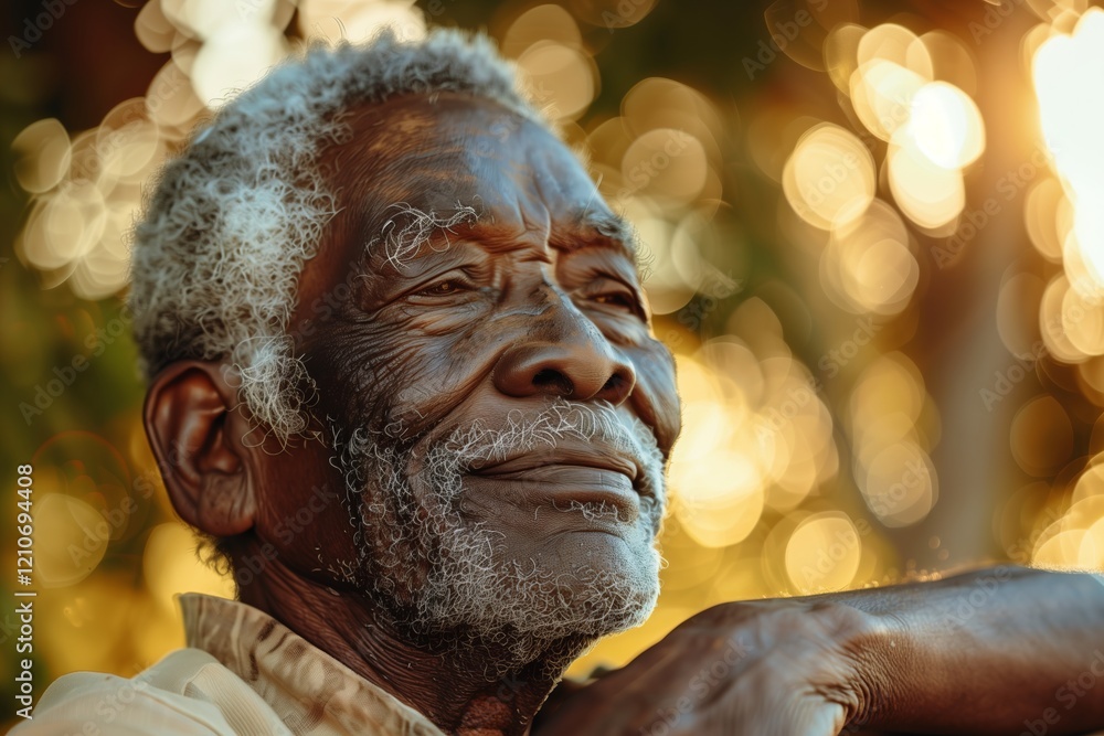 A thoughtful elderly man enjoying a peaceful moment in nature with warm sunlight. A thoughtful elderly man enjoying a peaceful moment in nature with warm sunlight.