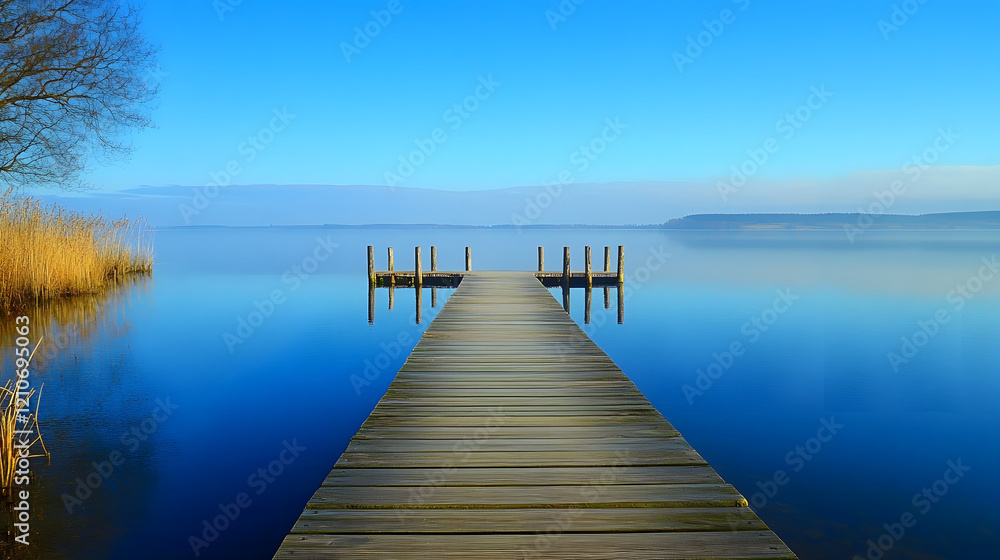 Idyllic Lakeside Sunrise with Dramatic Sky and Tranquil Waters from Wooden Pier : Generative AI Idyllic Lakeside Sunrise with Dramatic Sky and Tranquil Waters from Wooden Pier : Generative AI