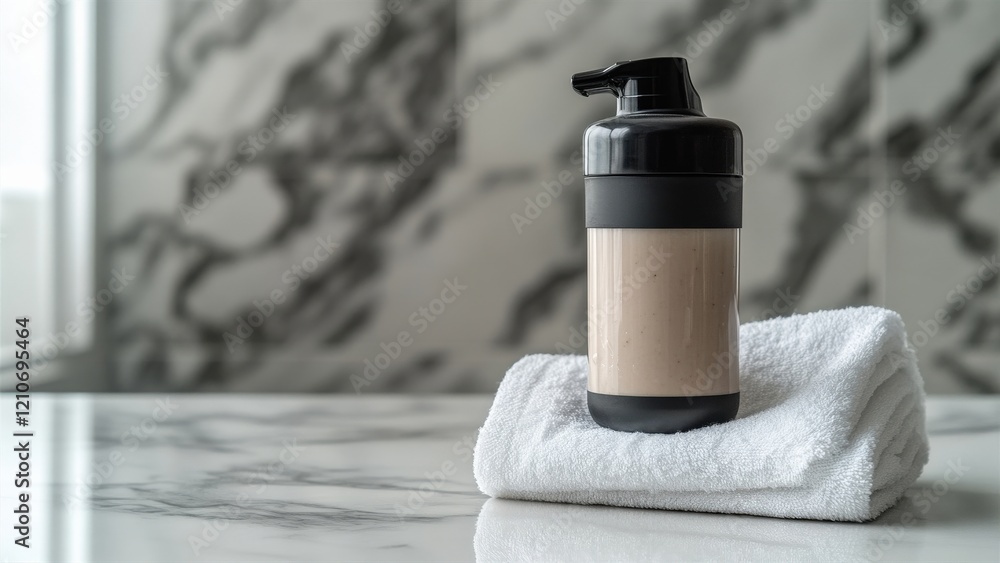 Naklejka premium Moisturizing Lotion in a Black and Clear Pump Bottle on Towel