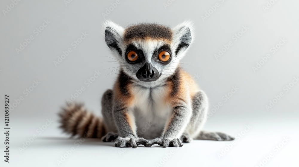 Cute Portrait of a Lemur with Striking Eyes and Fluffy Tail Cute Portrait of a Lemur with Striking Eyes and Fluffy Tail