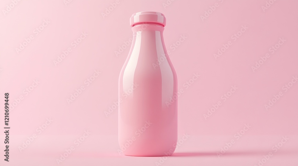 Cartoon-like 3D rendering of a pink baby milk bottle, showcasing a playful design aesthetic Cartoon-like 3D rendering of a pink baby milk bottle, showcasing a playful design aesthetic