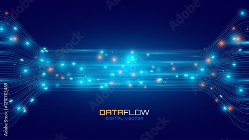 Abstract Blue Data Flowing Lines. Speed Lines Lights Graphics. Futuristic Linear Backdrop Design. Technology, Big Data, Science Theme Template.