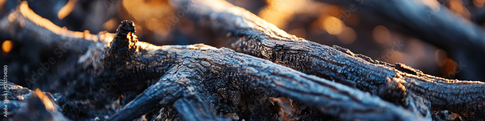 Charred Wood Branches with Textural Detail Charred Wood Branches with Textural Detail