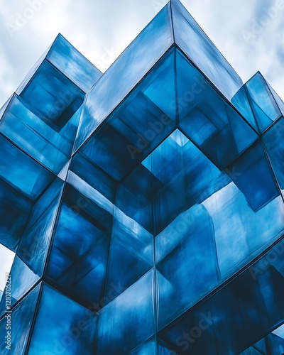 Abstract blue glass cube structure. photo