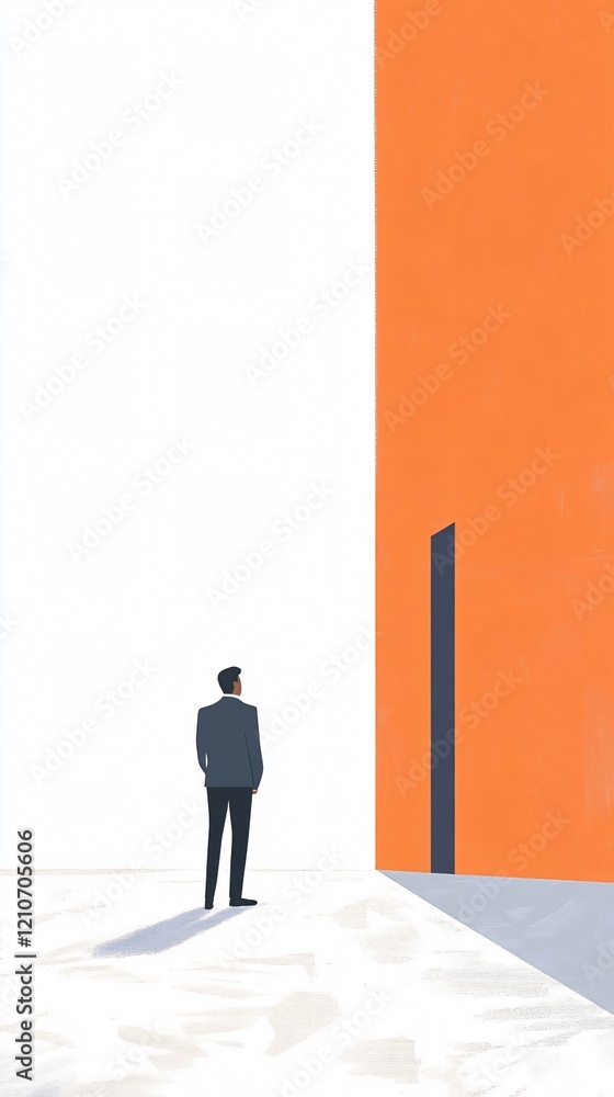 Fototapeta premium Businessman Contemplating Next Step at Doorway - Minimalist Business Concept