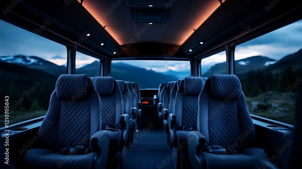 Interior of a Luxury Bus with Scenic View Interior of a Luxury Bus with Scenic View
