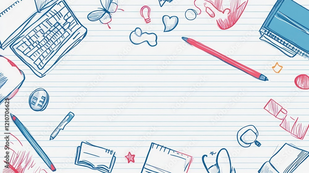 Hand-drawn workspace stationery illustration Hand-drawn workspace stationery illustration