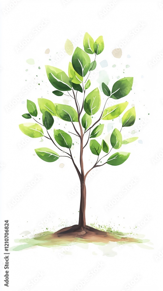 Obraz premium Watercolor Green Tree: A Symbol of Growth and Nature's Beauty. Fresh, vibrant, and minimalist design. Perfect for eco-conscious art lovers.