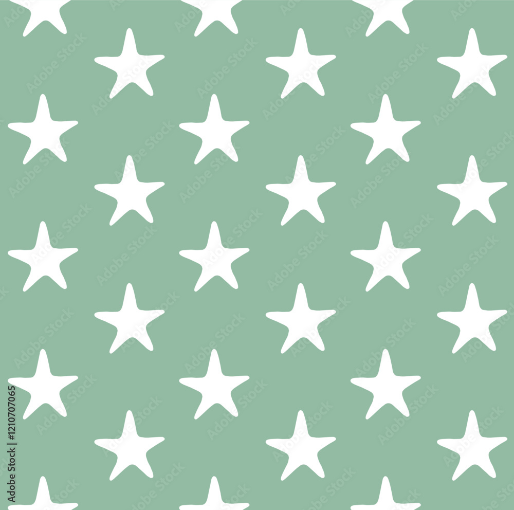 Vector seamless pattern of hand drawn starfish silhouette isolated on green background Vector seamless pattern of hand drawn starfish silhouette isolated on green background