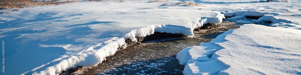 Snow-Covered Ground with Waterway Snow-Covered Ground with Waterway