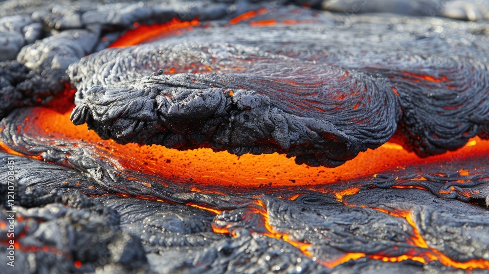 Molten Lava Flow Texture Close up of Volcanic Rock Fiery Orange and Black Extreme Heat Natural