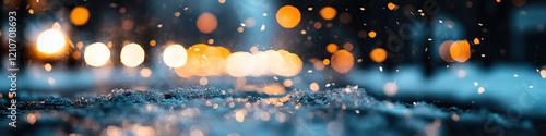 Nighttime Snow Scene with Bokeh Lights photo