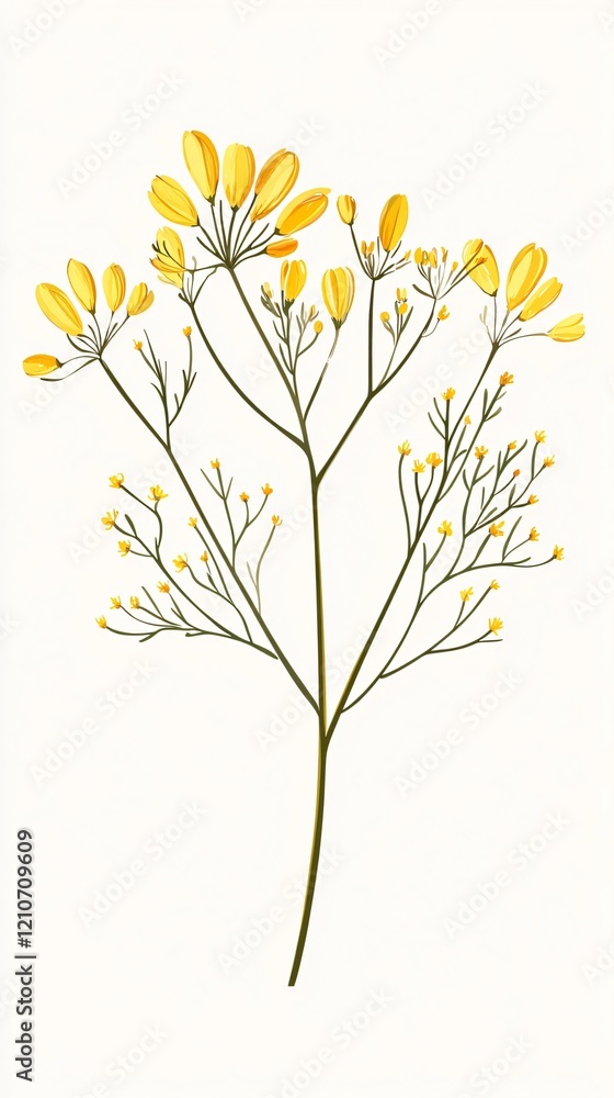 Obraz premium Elegant Yellow Wildflower: Botanical Illustration on White Background