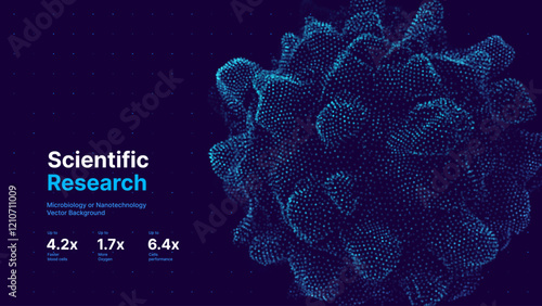 Scientific Medical Research Background. Abstract Science Blue Virus Cells Backdrop with Depth of Field Blur Particles Effect. Futuristic Plant Microbiology. Blue Virus Cells Vector Illustration.