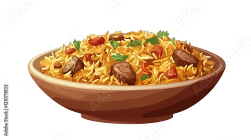 Top View of 32-bit Pakistani Biryani in a Vector Cartoon
