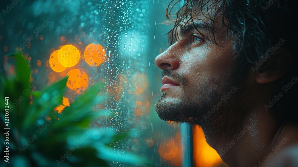 Contemplating the Rain by the Window. Generative AI Contemplating the Rain by the Window. Generative AI