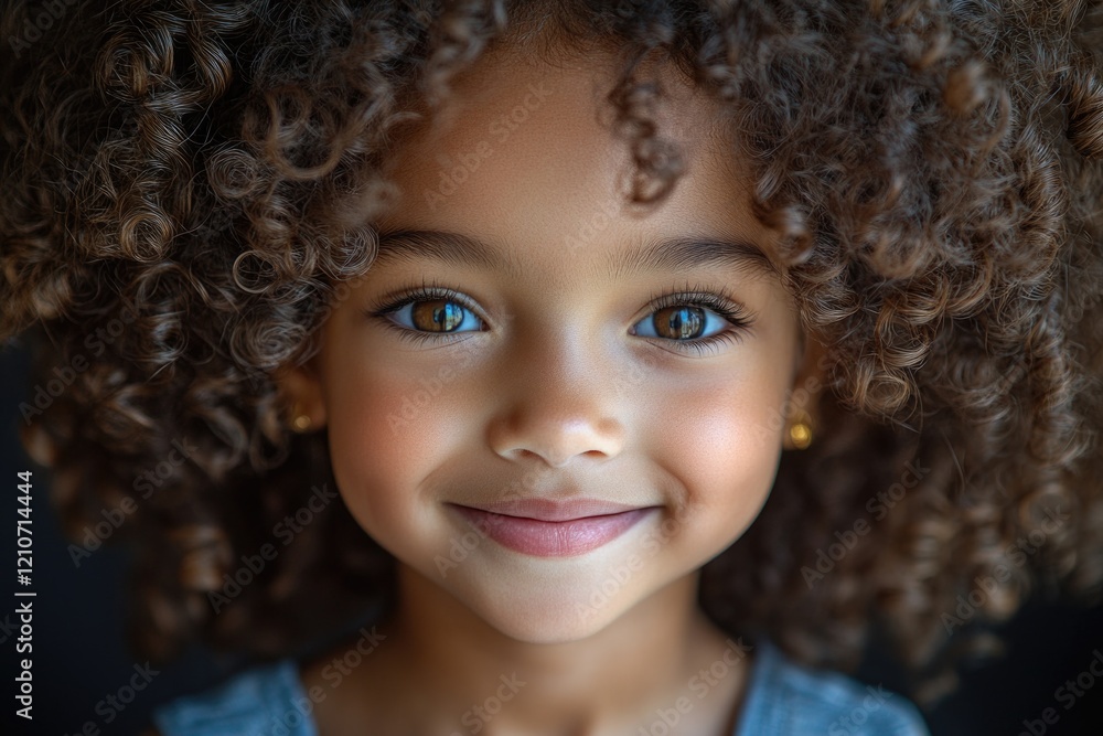A close-up shot of a young child with curly hair, looking directly at the camera A close-up shot of a young child with curly hair, looking directly at the camera