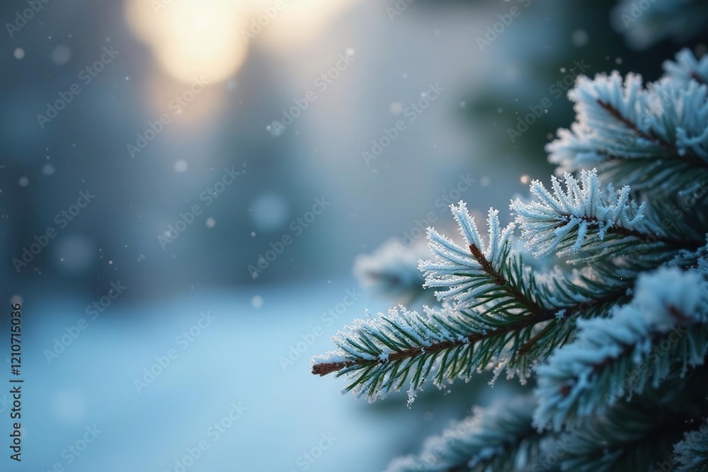 Frosty Christmas branches with delicate snowflakes, branches, tree decorations, wintry Frosty Christmas branches with delicate snowflakes, branches, tree decorations, wintry
