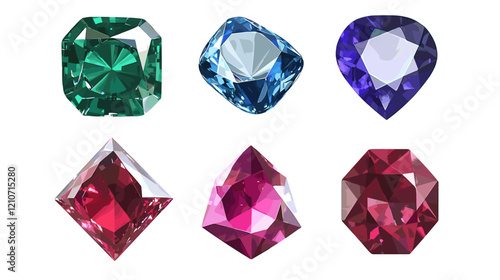 Vector set of precious expensive stones of different crystals shapes sapphire diamond ruby ​​crystal carat emerald yellow green blue gold pearl sparkles on a white background