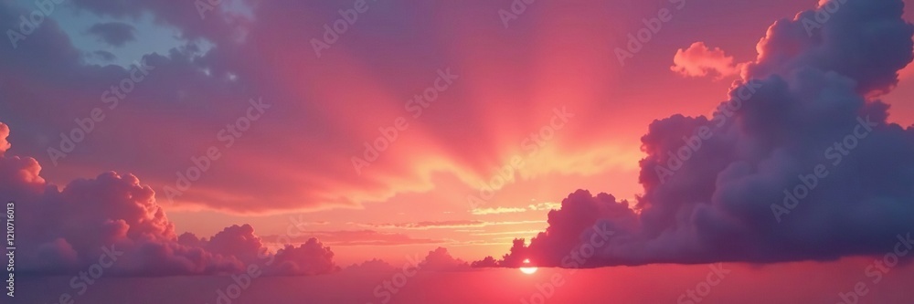 Fototapeta premium Cloudy skies with soft red hues during sunset, hue, landscape