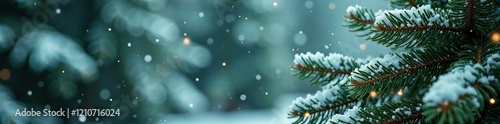 Wallpaper Mural Evergreen fir tree with snowflakes gently falling on its branches, nature, frosty Torontodigital.ca