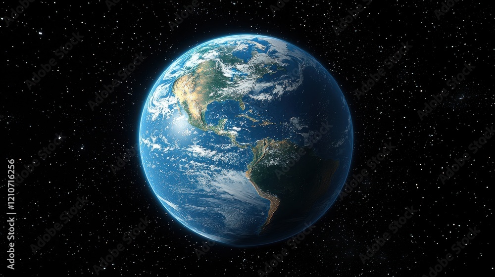 Fototapeta premium Earth viewed from space with vibrant oceans and continents against a starry backdrop
