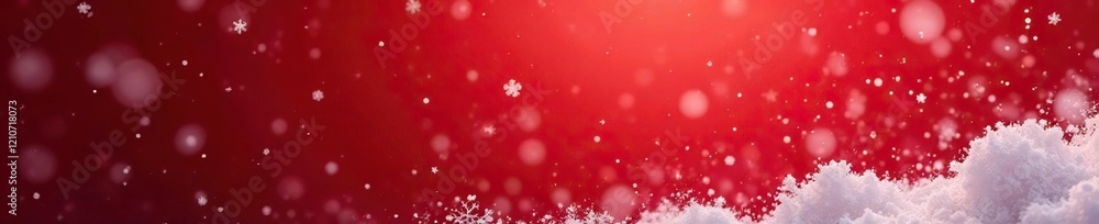 Softly falling snowflakes on a cloudy red background, wintery wonderland, christmas snowfall, snowy blanket