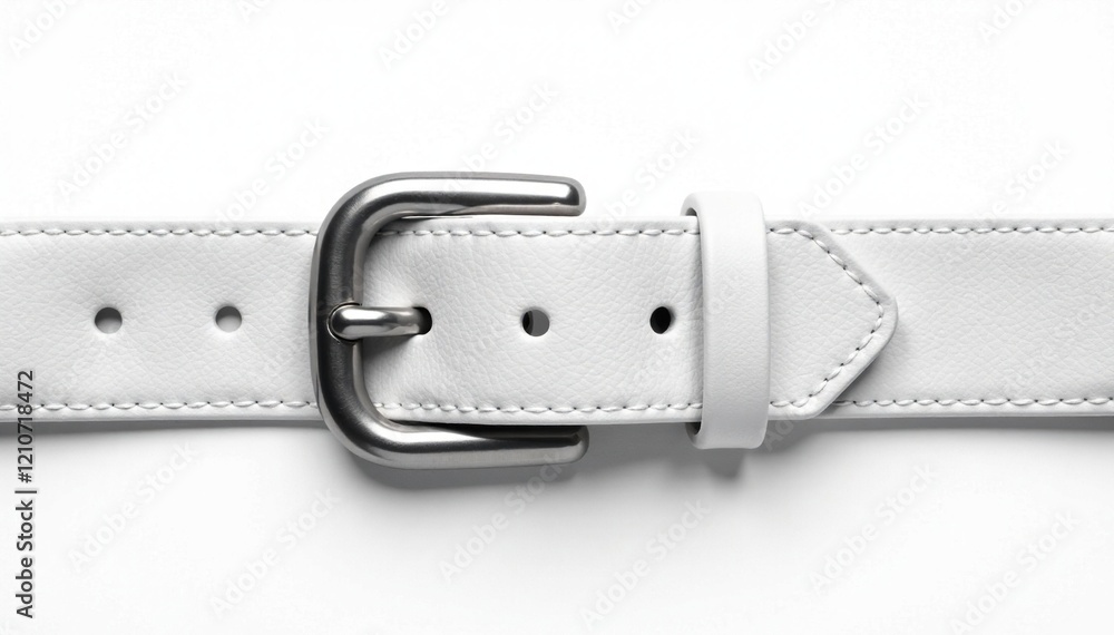 Isolated silver buckle against a crisp white backdrop, highlighting its sleek appearance, white, minimalist Isolated silver buckle against a crisp white backdrop, highlighting its sleek appearance, white, minimalist