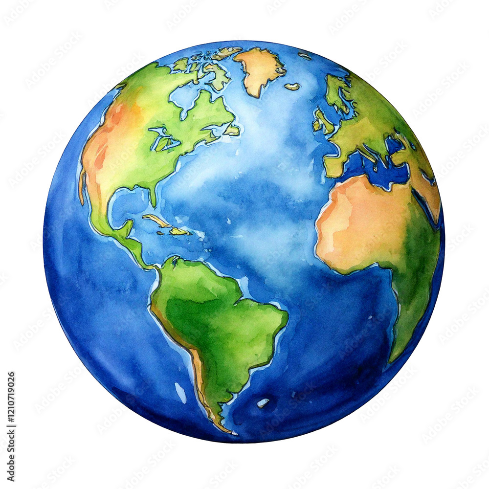 earth globe in watercolor isolated on white