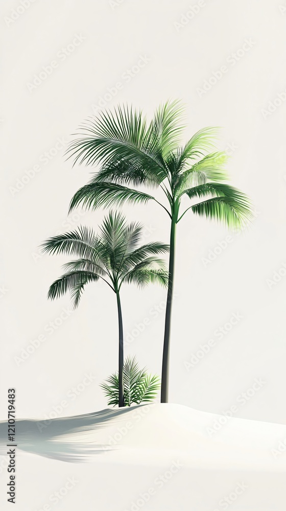 Lush Palm Trees on a Pristine White Sand Dune: A Serene Tropical Oasis Lush Palm Trees on a Pristine White Sand Dune: A Serene Tropical Oasis