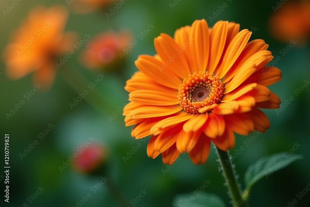 Freshly picked orange gerbera with delicate stem, garden, plant, flowers Freshly picked orange gerbera with delicate stem, garden, plant, flowers