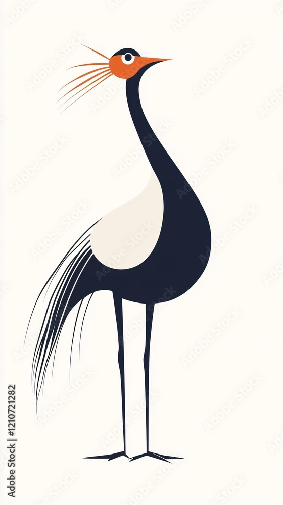 Fototapeta premium Crowned Crane: Majestic Bird Art, Modern Minimalist Illustration