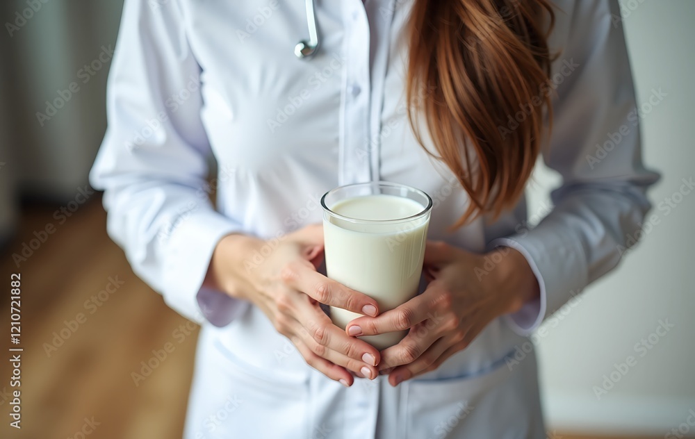 A healthcare professional gently holds a glass of milk, highlighting its nutritional value and potential health benefits. A healthcare professional gently holds a glass of milk, highlighting its nutritional value and potential health benefits.