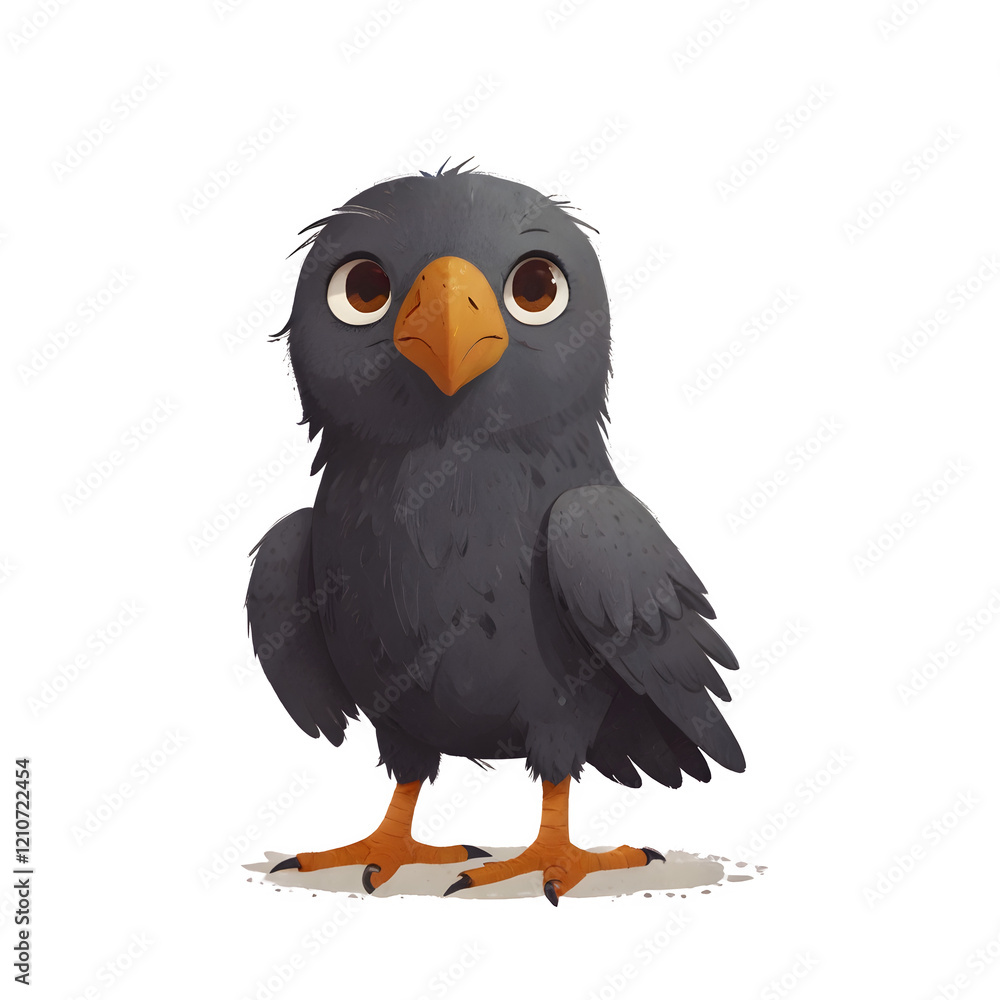 Fototapeta premium Cute Baby Crow Illustration, Cartoon Bird, Isolated