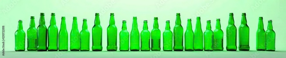 Empty green glass bottles stacked horizontally on the ground, plain, green glass Empty green glass bottles stacked horizontally on the ground, plain, green glass