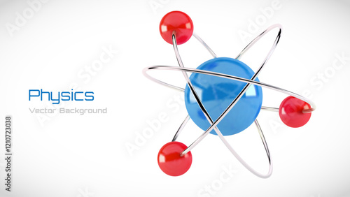 3D Glossy Atom with Orbital Electrons. Nuclear Energy, Scientific Research, Molecular Chemistry, Physics Science Concept. 3d Vector Illustration.