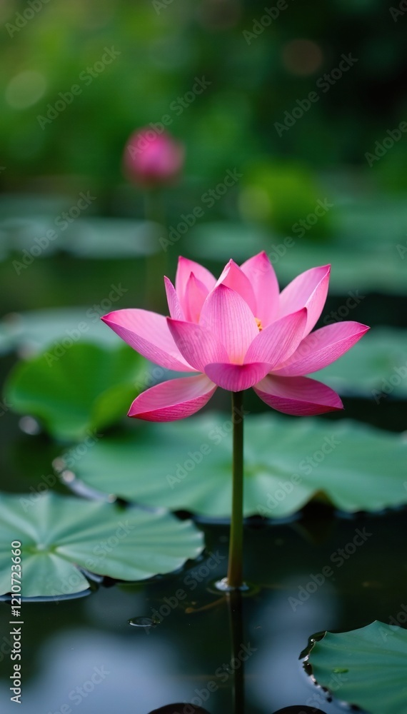 Delicate pink lotus flower in a tranquil pond, pond, flowers, soft focus Delicate pink lotus flower in a tranquil pond, pond, flowers, soft focus