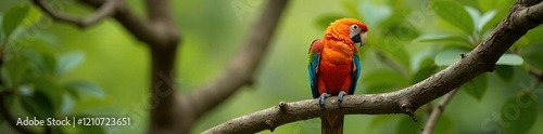 Exotic parrot on a twisted eucalyptus branch in the wild, foliage, outdoorsy, tree