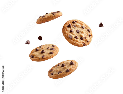 Falling chocolate chip cookies isolated on transparent or white background
 photo