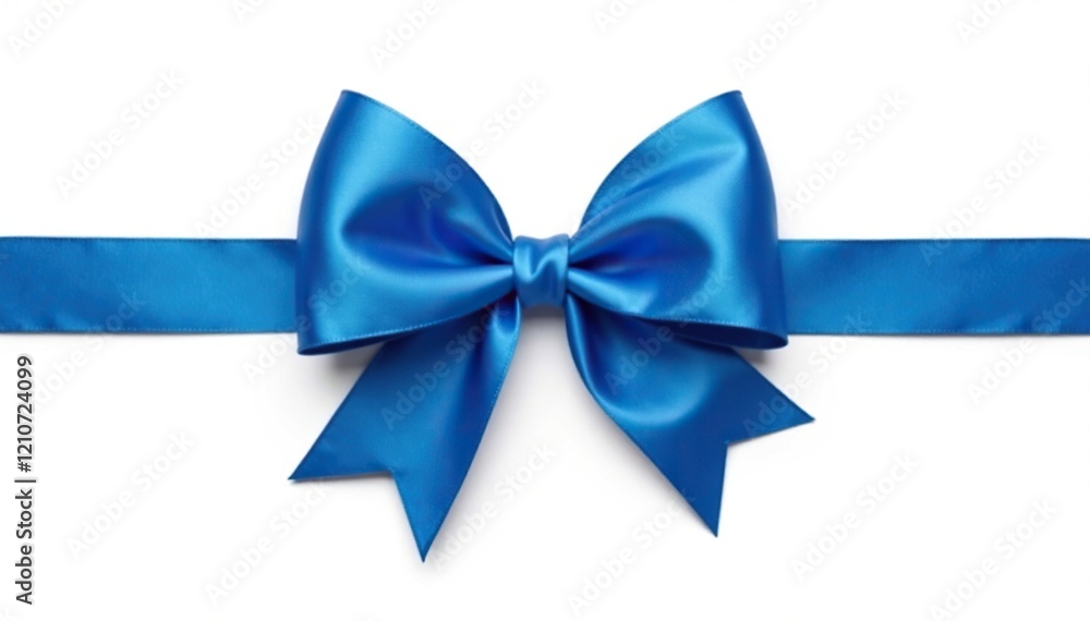 Festive blue bow isolated on white background, wide, tied Festive blue bow isolated on white background, wide, tied