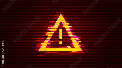 Attention Danger Symbol on Dark Background. Computer Virus. System Hacked Error Sign. Malware, Ransomware, Data Breach Concept. Vector Illustration.
