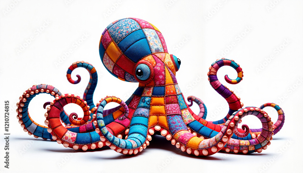 Obraz premium Colorful patchwork octopus showcasing craftsmanship, artistic expression