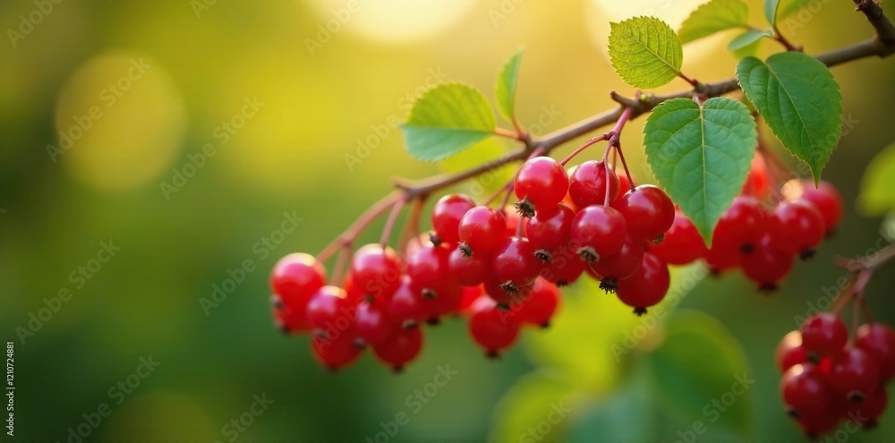 Obraz premium Delicate red currant flowers blooming on a sunny bush, garden, flower