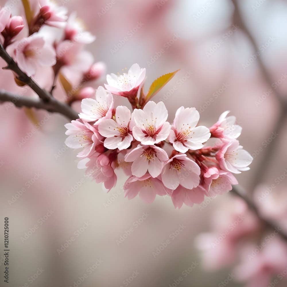 Obraz premium Blooming cherry blossoms with a soft-focus background
