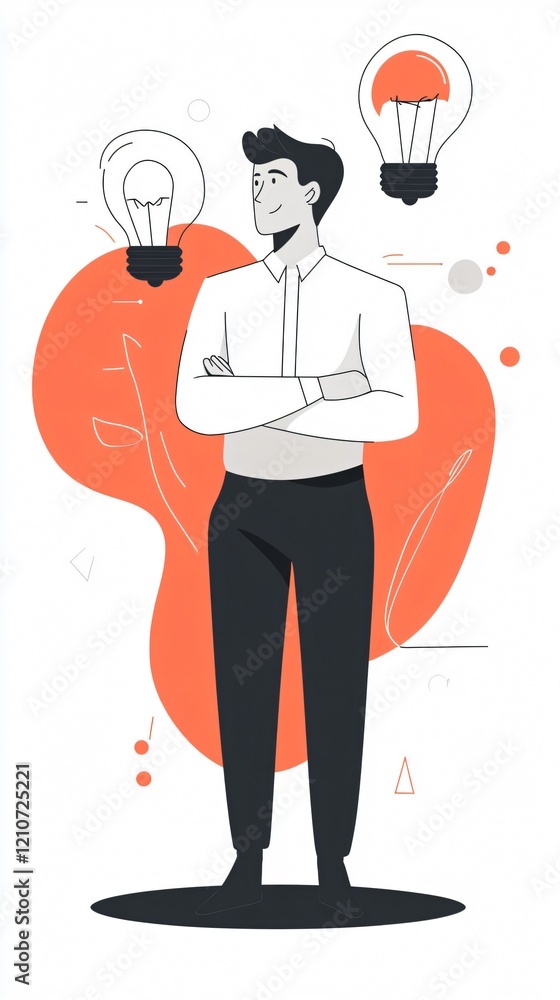 Man with Crossed Arms and Lightbulbs: A Symbol of Ideas, Innovation, and Business Solutions Man with Crossed Arms and Lightbulbs: A Symbol of Ideas, Innovation, and Business Solutions