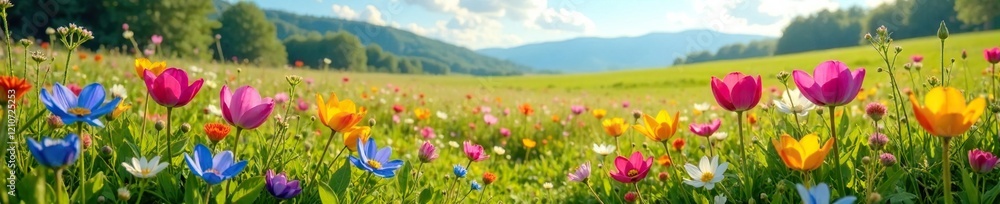 Blumenwiese mit einem wundersch?nen Alpakafloh, berg, wiese, alpaka Blumenwiese mit einem wundersch?nen Alpakafloh, berg, wiese, alpaka