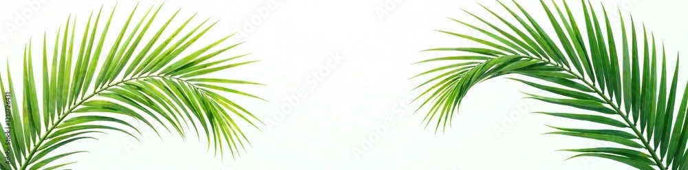 Fototapeta premium Delicate coconut palm leaves isolated on white background, plant, coconut, nature