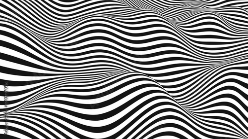 Optical Illusion Wave. Abstract 3D Black and White Illusions. Wavy Stripes Vector illustration.